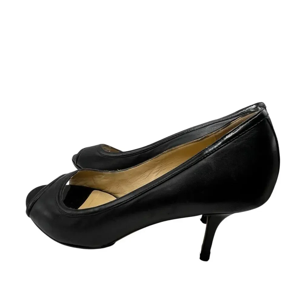 Kate Spade Heels Pumps Women SZ 9.5 Black Leather Open Toe 3 Inch Heels Classic
